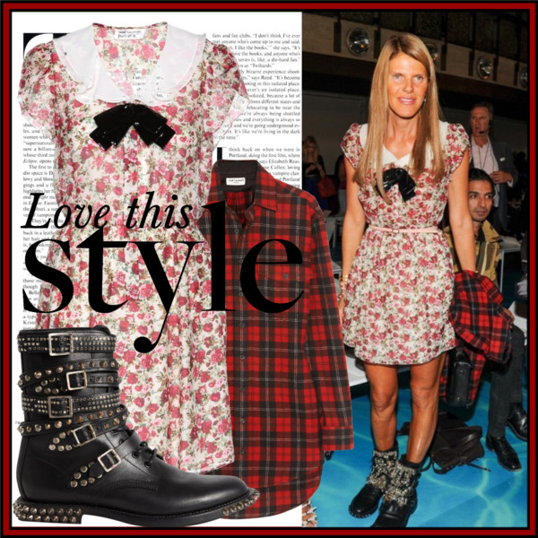 Anna dello Russo wearing Giamba dress, Saint Laurent scarf and a