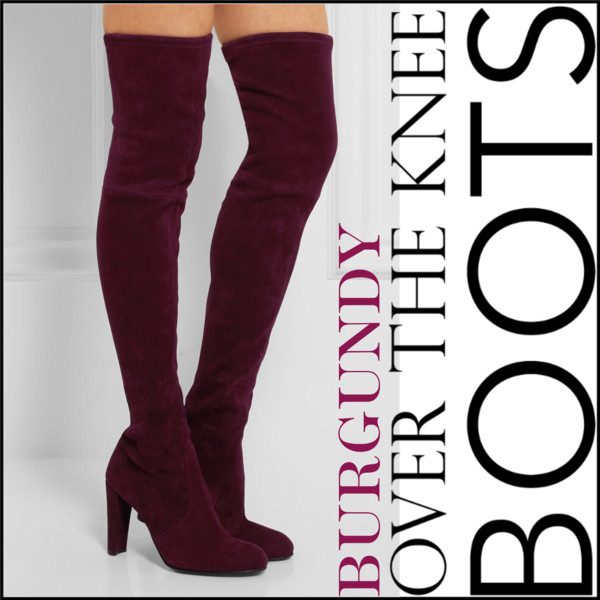 burgundy suede over the knee boots